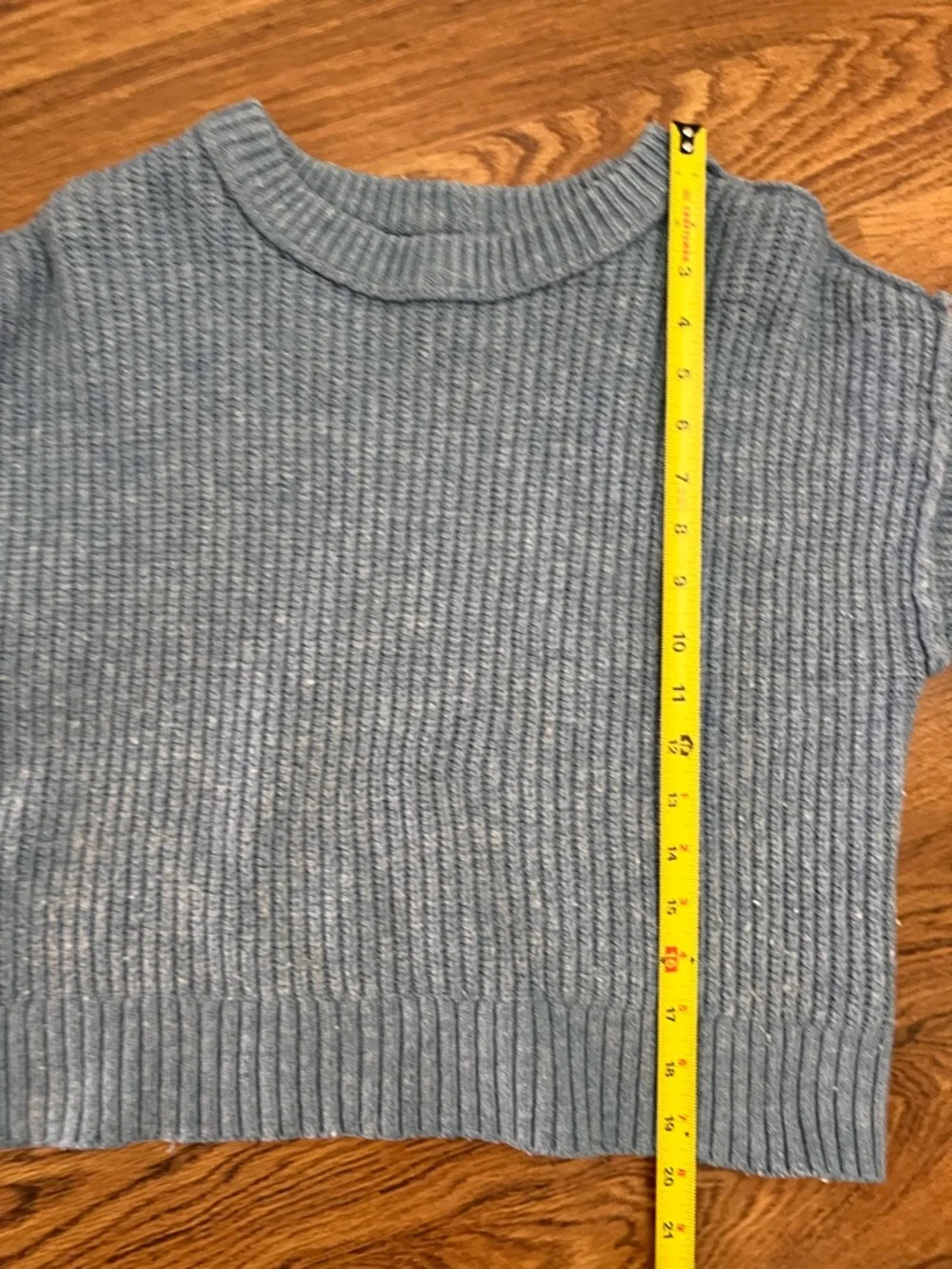 American Eagle Blue Cropped Sweater XS Chunky Knit Crewneck - Picture 8 of 8